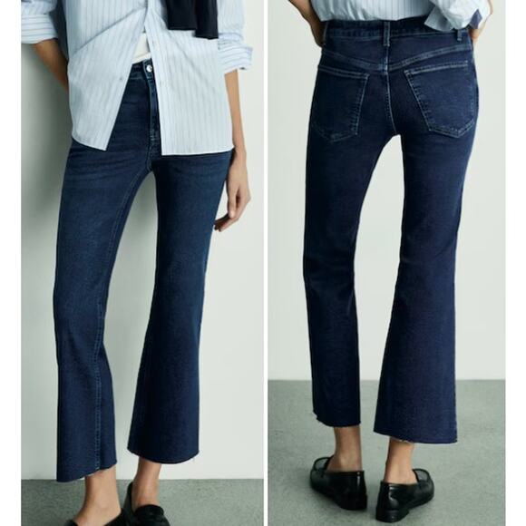 NWT Frank and Eileen Killian Crop Flare Jeans Raw Hem Blue Wash Womens Size 26